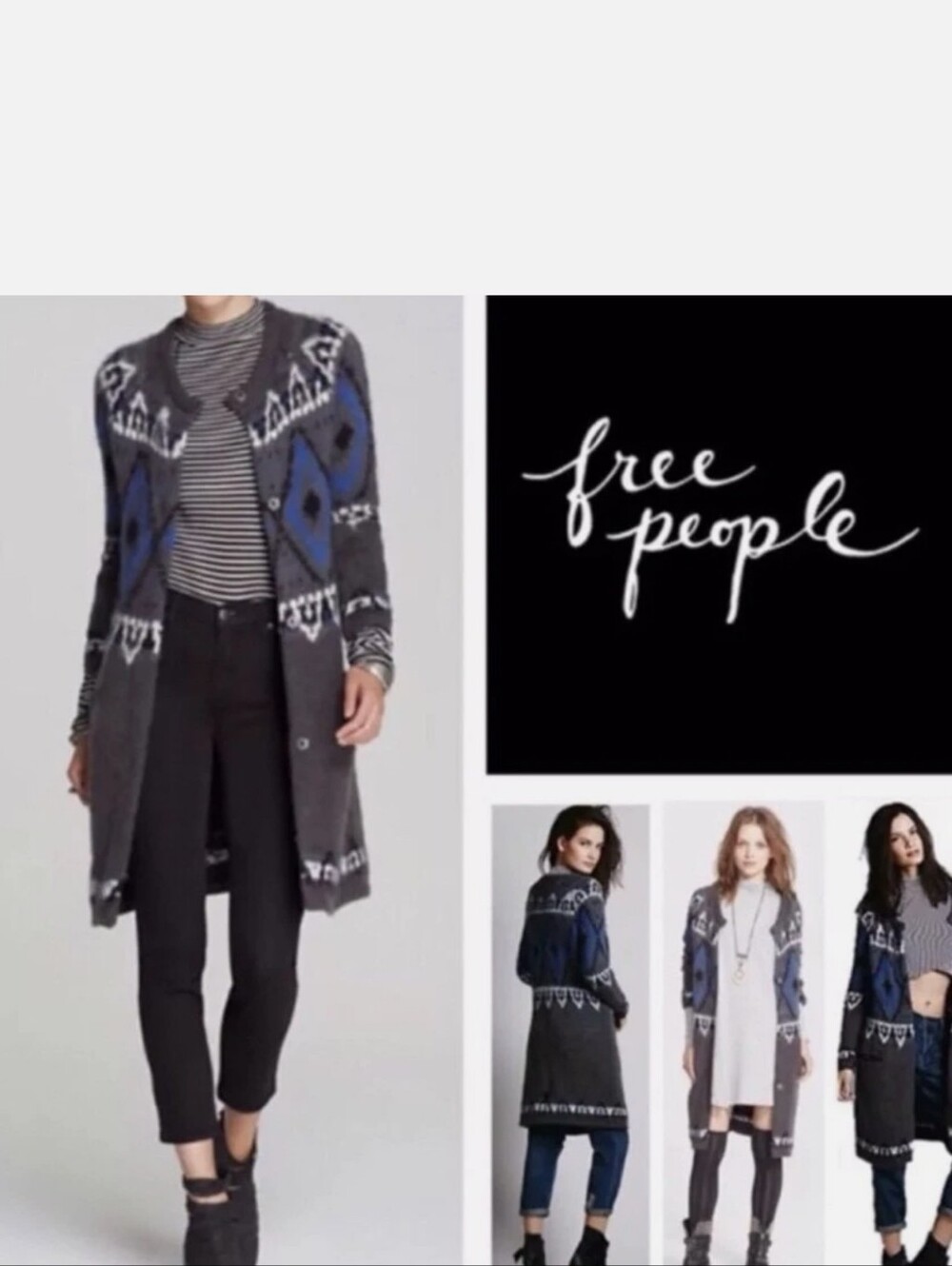 FREE PEOPLE Frosted Fair Isle Grey Cardigan - Size Medium - Picture 2 of 11